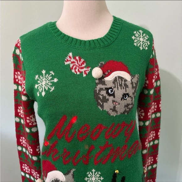 No Boundaries light up cat Christmas sweater - Picture 3 of 8